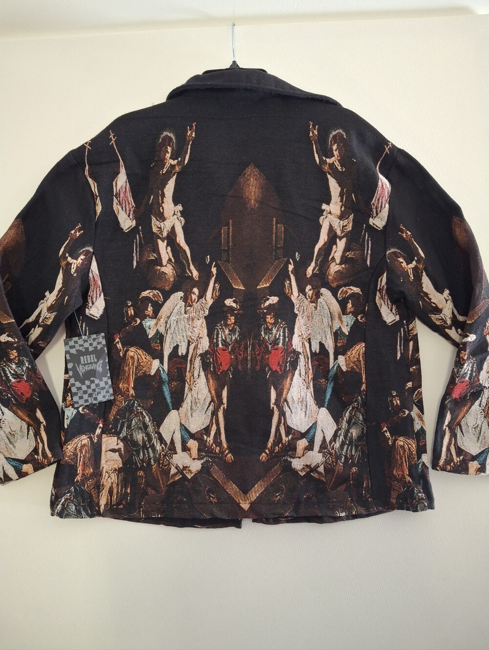 Rebel Vengeance Mens Black Multi-Print Loose Jacket Tapestry Size Small NWT
